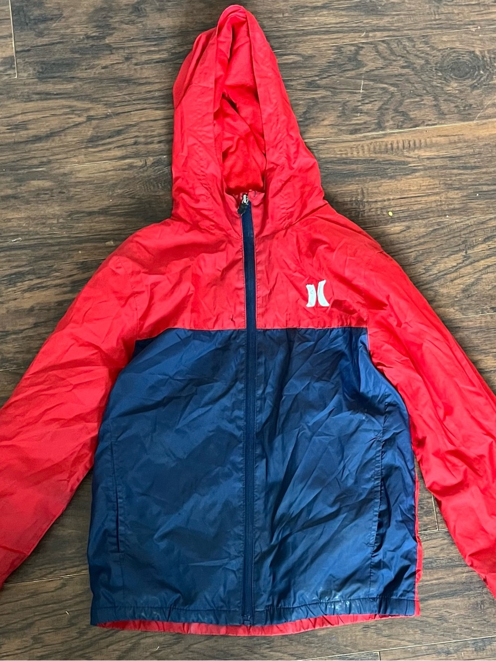 Hurley Red and Navy Hooded Kids Rain Jacket